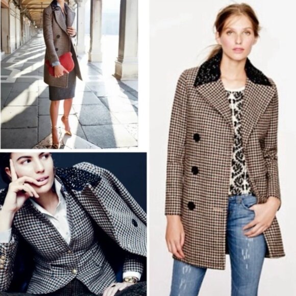 J.Crew Collection Beaded Collar Houndstooth Coat Size 2 - Picture 1 of 12